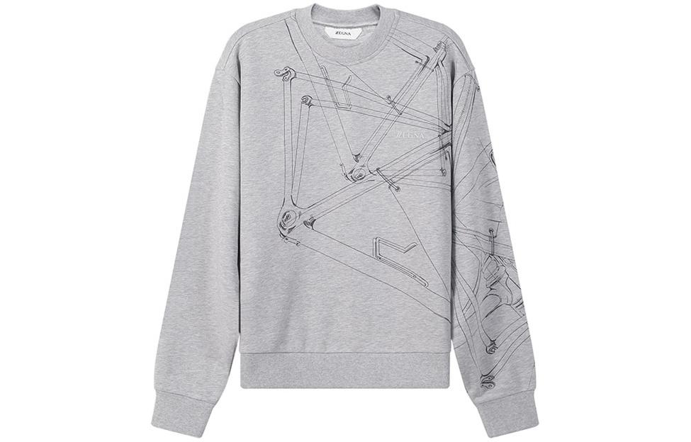 Z Zegna SS22  Grey Geometric Print Loose Fit Long-Sleeve Sweatshirt. VZ458-ZZ898L-8L1