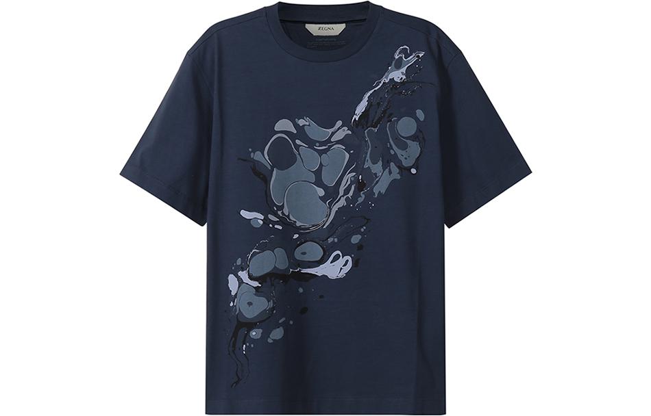 Z Zegna SS22 Abstract Print Crewneck Loose Fit Blue T-Shirt . VZ364ZZ651A-6A1