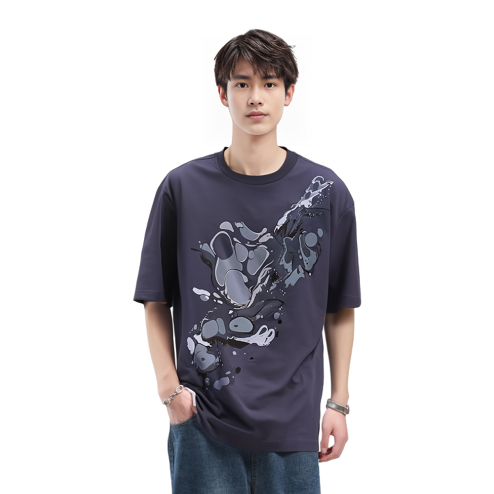 Purchase Z Zegna SS22 抽象印花寬鬆藍色圓領T恤。 VZ364ZZ651A-6A1