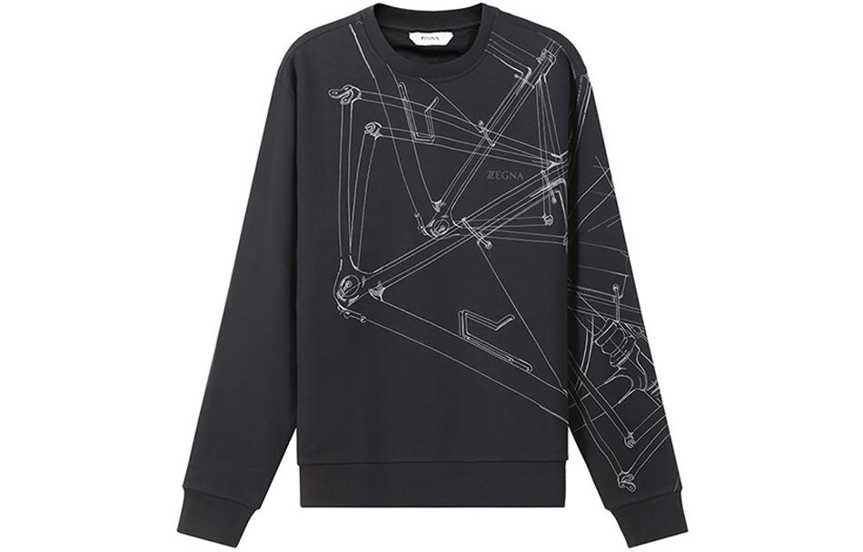 Z Zegna SS22 Geometric Print Crewneck Relaxed Sweatshirt Navy Blue (). VZ458-ZZ898L-8L2