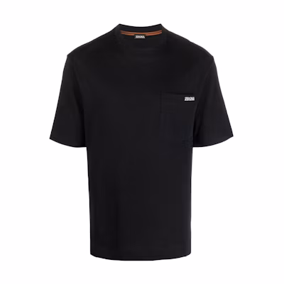 Z Zegna SS23 Black Crewneck T-Shirt with Solid Logo Letter Print. UB385-A5B785-K09