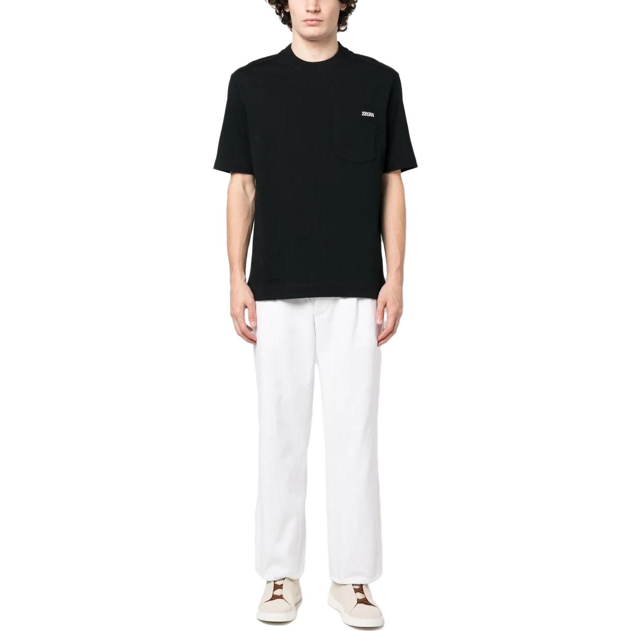 Lookbook Z Zegna SS23 黑色圓領T恤 純色Logo字母印花. UB385-A5B785-K09