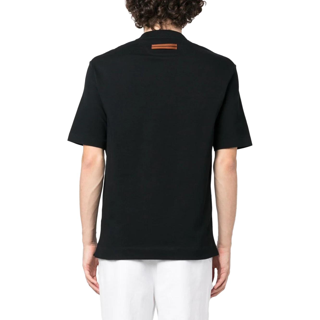 Shop Z Zegna SS23 黑色圓領T恤 純色Logo字母印花. UB385-A5B785-K09