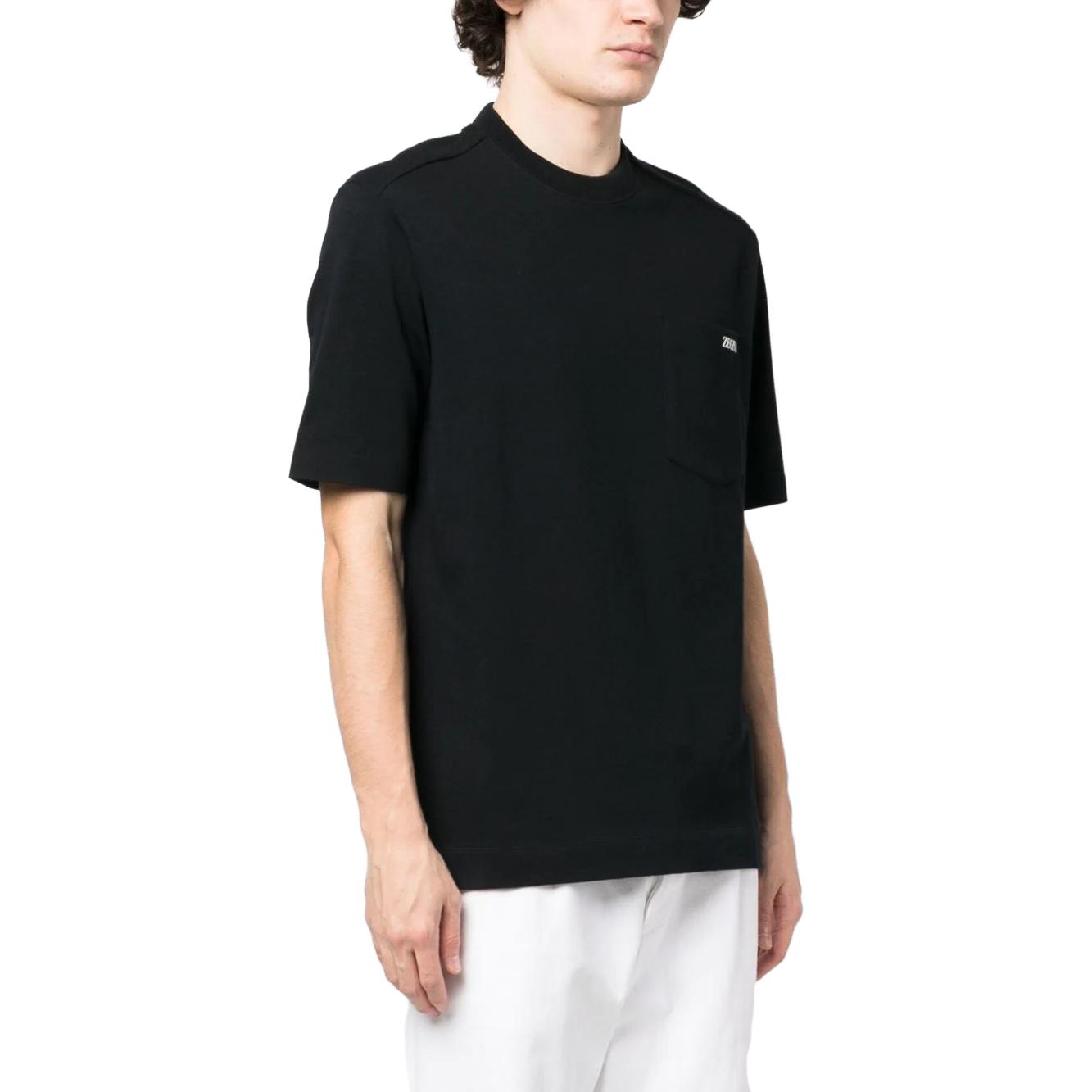 Purchase Z Zegna SS23 黑色圓領T恤 純色Logo字母印花. UB385-A5B785-K09