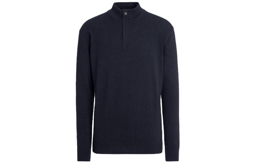 Z Zegna SS23  Blue High-Neck Loose-Fit Knit Sweater. E8K10-127-B98
