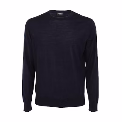 Z Zegna SS23 Solid Blue Crewneck Pullover Sweater. UBM00A-5110-B09