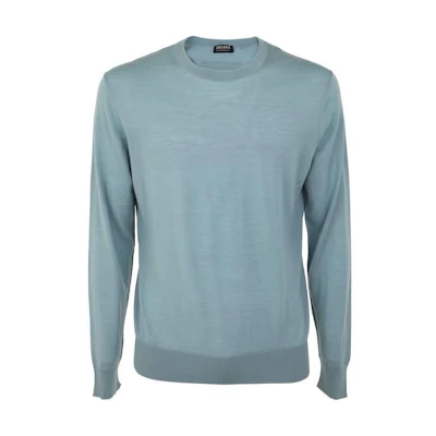 Z Zegna SS23 Solid Color Long Sleeve Crewneck Sweater Blue UBM00A5110-T05