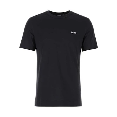 Z Zegna SS23 Black Crewneck T-Shirt with Logo Embroidery for Men. E7360A-5B760-B09
