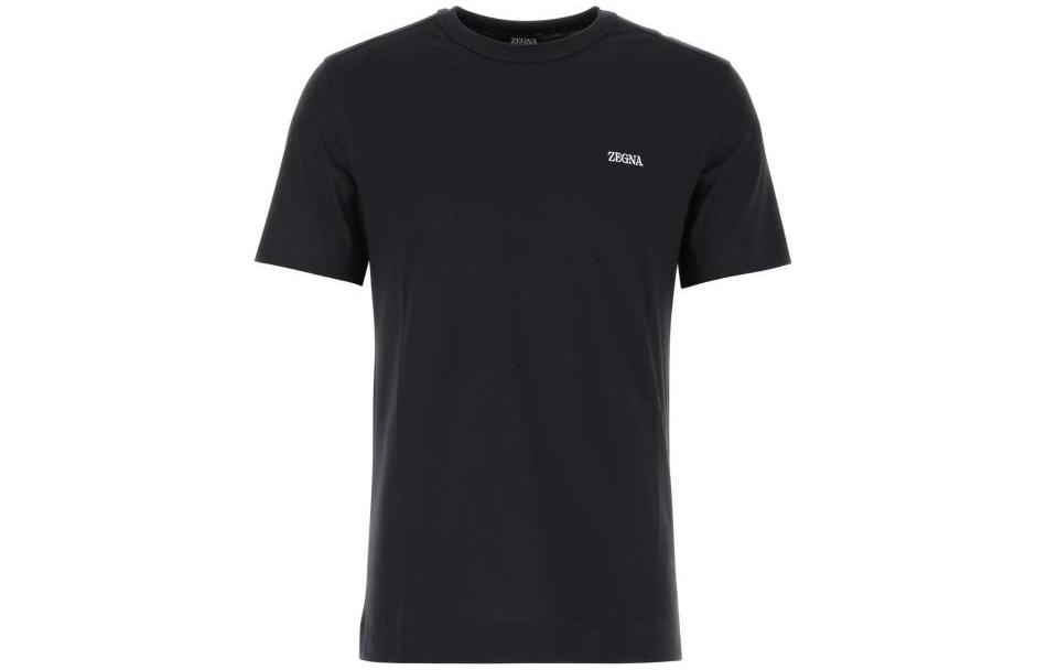 Order Z Zegna SS23 男士黑色刺繡Logo圓領T恤。 E7360A-5B760-B09