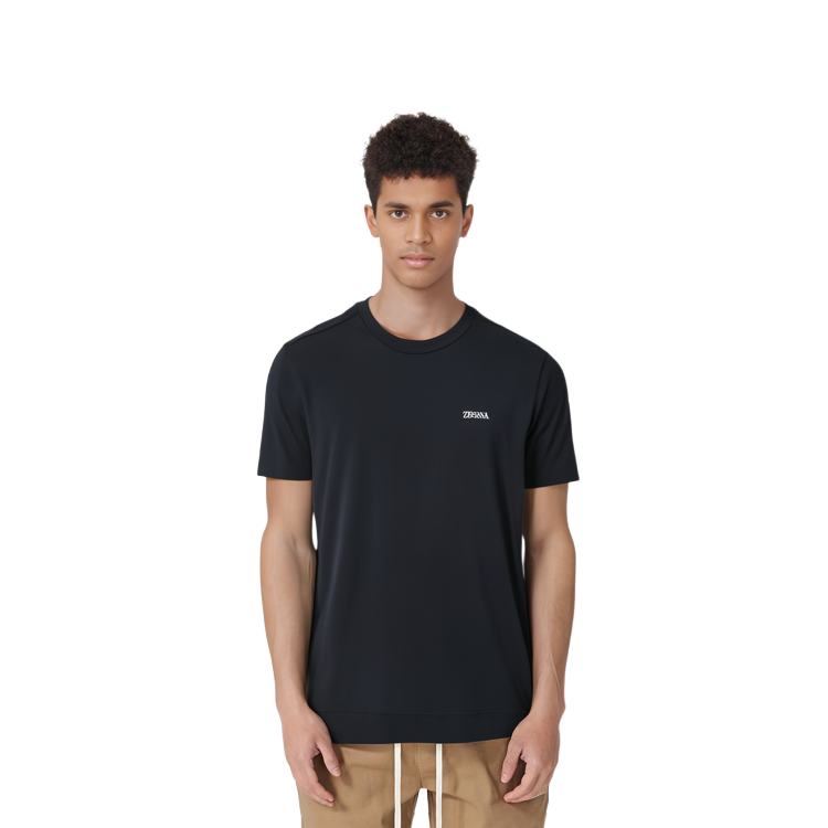 Details for Z Zegna SS23 男士黑色刺繡Logo圓領T恤。 E7360A-5B760-B09