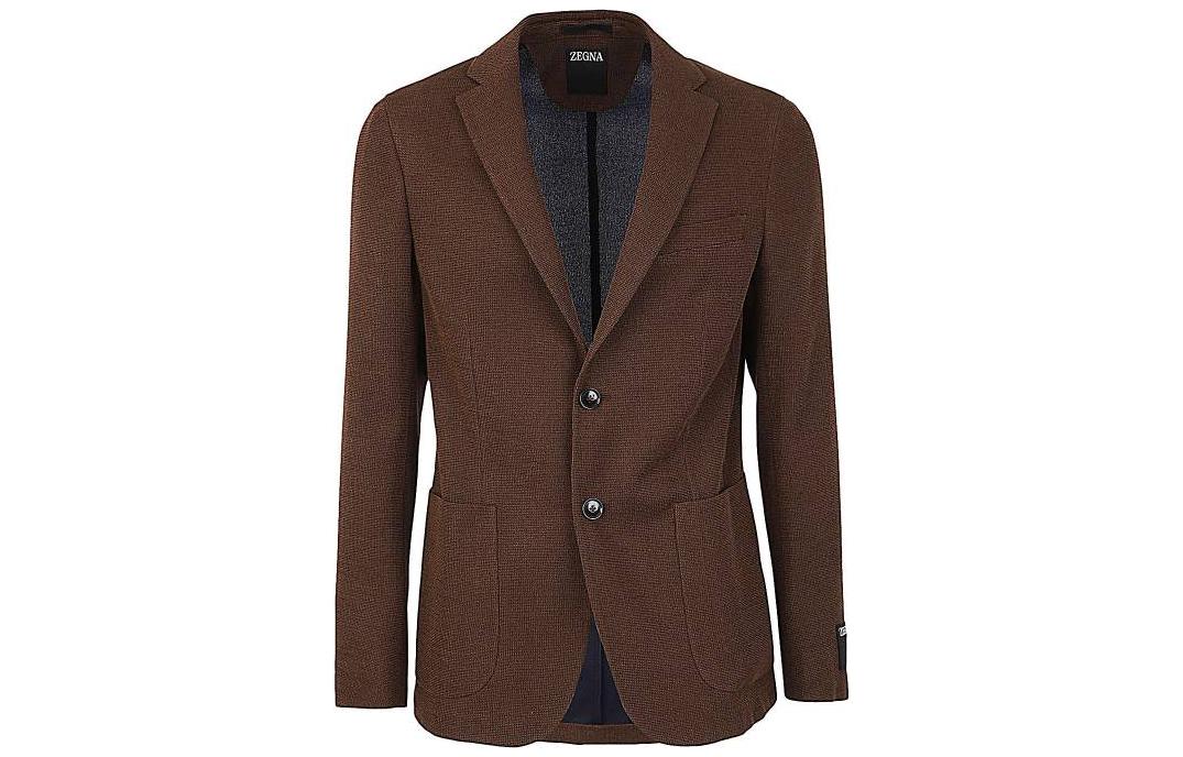 Z Zegna SS23 Brown Solid Knit Long Sleeve Western Jacket for Men. 550783-A51DNM-G0