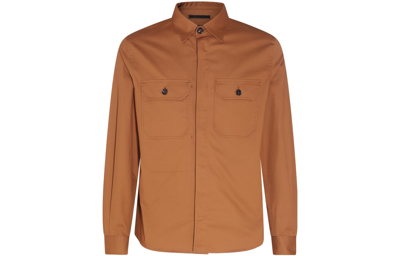 Z Zegna SS23 Brown Solid Long-Sleeve Collared Jacket UBV16A5-SOT8-261