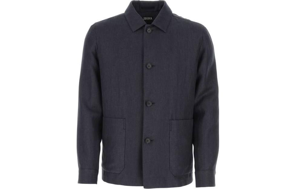 Z Zegna SS23 Navy Blue Button-Up Collared Long-Sleeve Jacket 549C54A51DHAQ07R