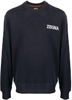 Z Zegna SS23 Navy Blue Logo Embossed Crewneck Sweatshirt Long Sleeve. UB522A5B872-B09 Z Zegna SS23 Navy Blue Logo Embossed Crewneck Sweatshirt Long Sleeve. UB522A5B872-B09