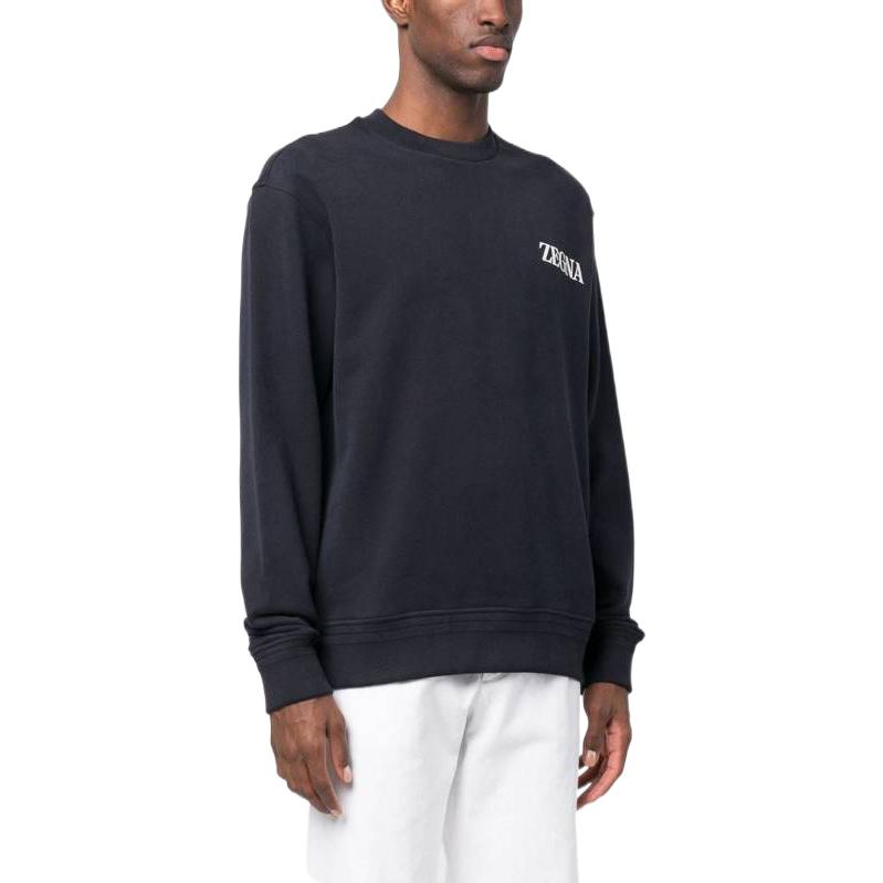 Purchase Z Zegna SS23 海軍藍浮雕標誌長袖圓領衛衣 UB522A5B872-B09