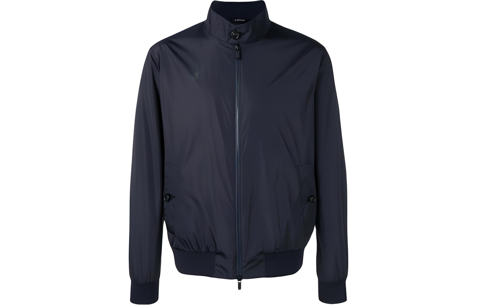 Z Zegna SS23 Navy Blue Solid Stand Collar Casual Jacket. VS018-ZZ017-B09