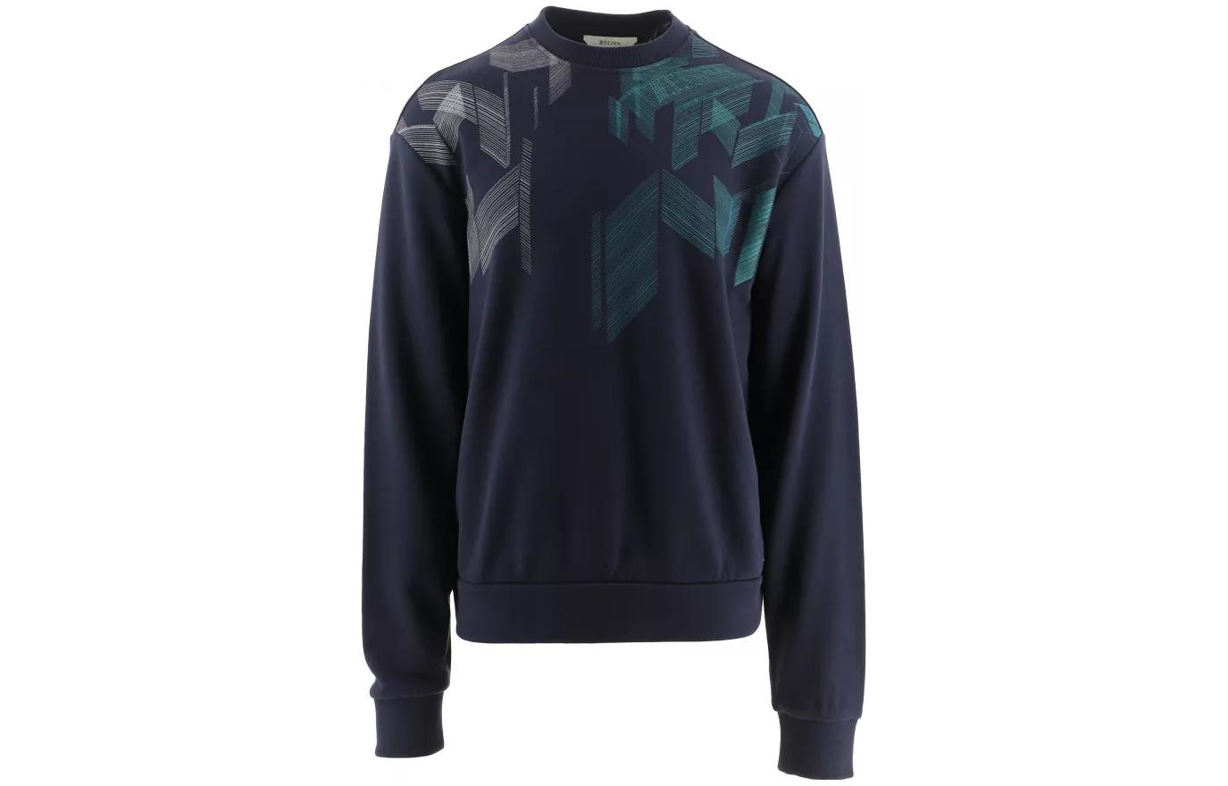 Z Zegna SS23 Patterned Print Crewneck Long Sleeve Sweatshirt Navy Mens VY424-ZZ898O-8O2