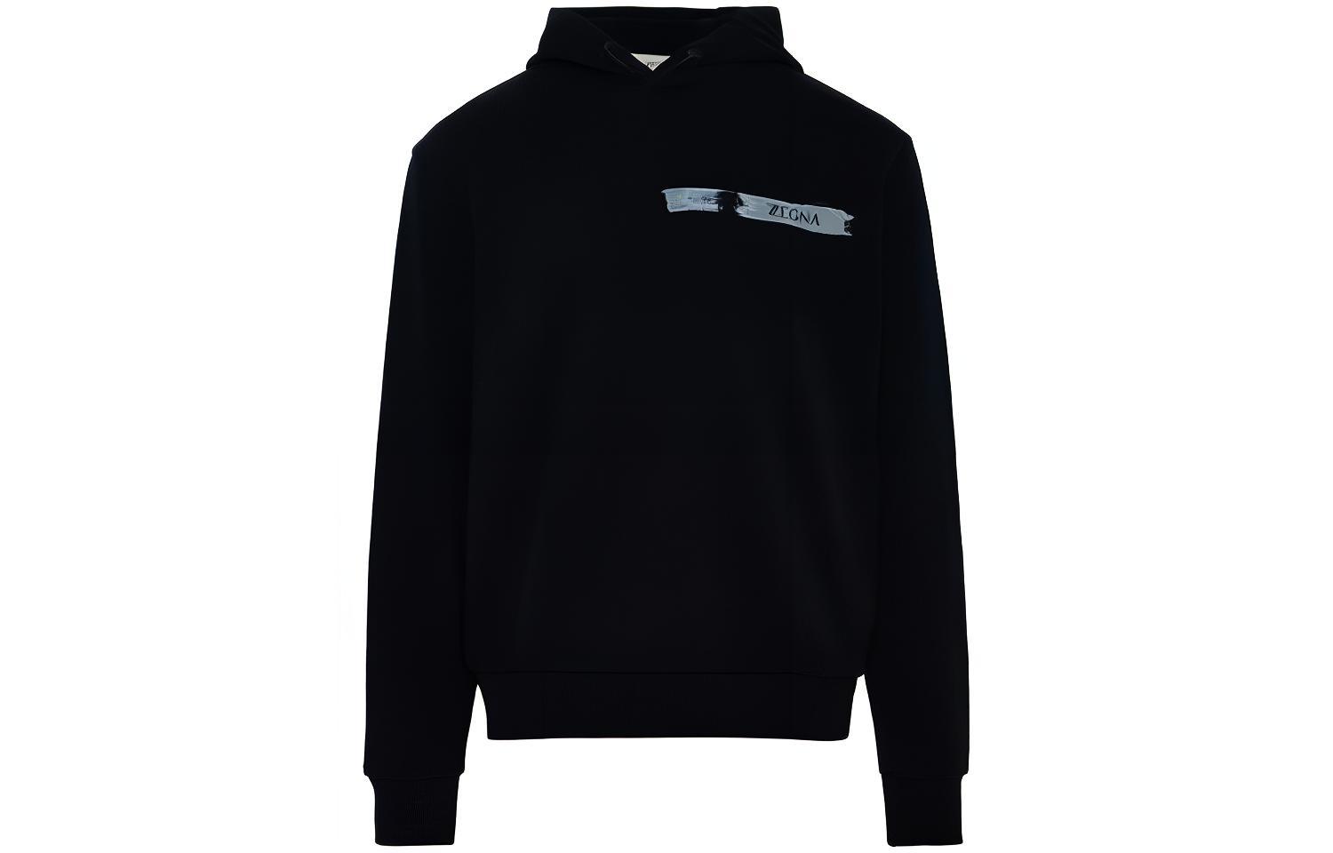 Z Zegna SS23 Solid Crewneck Sweatshirt Navy Blue with Chest Print VZ458-ZZ899N-8N8