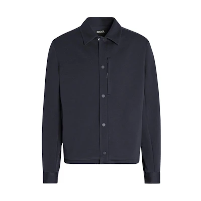 Z Zegna SS23 Solid Wool Patchwork Shirt Jacket Navy Blue - UBV08A5-SOWH1-780
