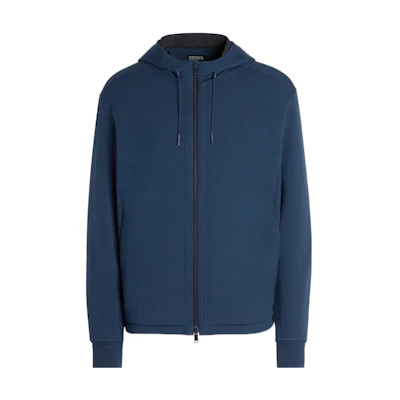 Z Zegna SS23 Solid Zip Hoodie Midnight Blue Mens UB564A5-BCT803-B08