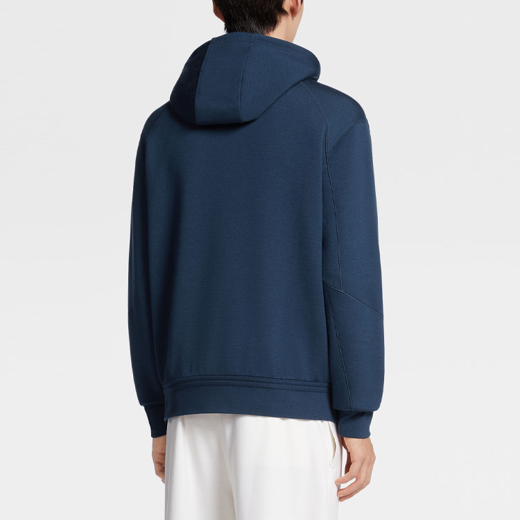 Shop Z Zegna SS23 Solid Zip Hoodie Midnight Blue Mens UB564A5-BCT803-B08