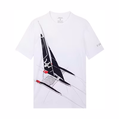 Z Zegna Maserati White Logo Graphic Short Sleeve T-Shirt. VR372-ZZB630-6Y7