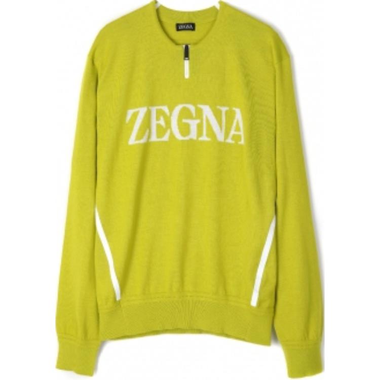 Z Zegna Yellow Logo Print Loose-Fit Crewneck Long-Sleeve Sweatshirt UBY10A-5G05-722