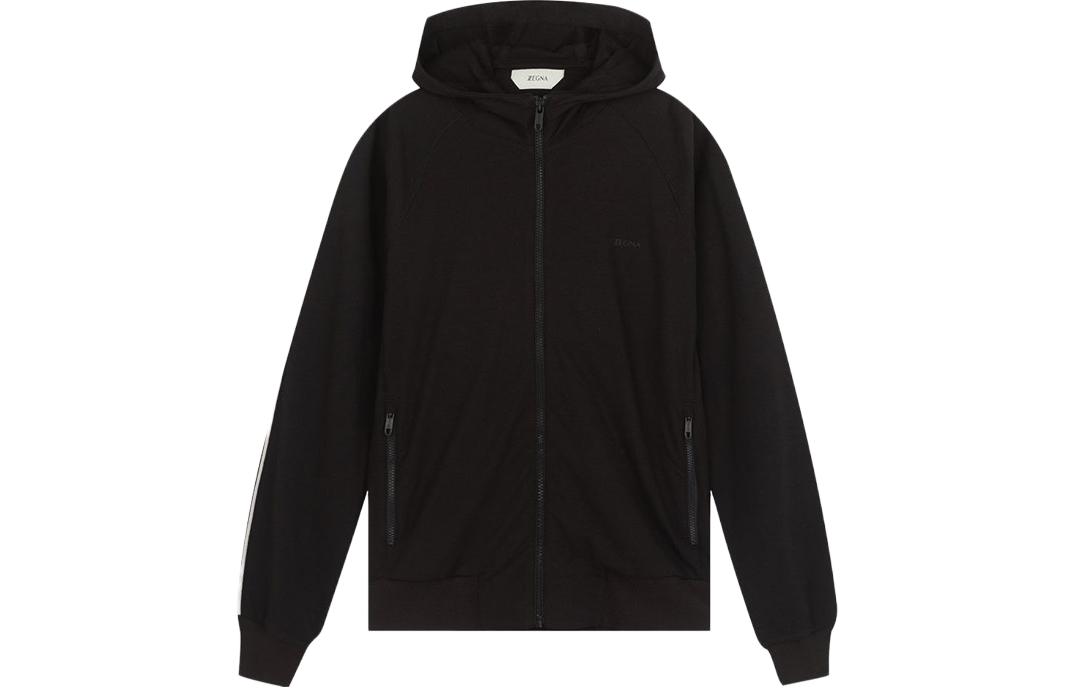 Z Zegna Zzegna Black Solid Logo Patch Casual Sports Hoodie Jacket VV451-ZZ854-K09
