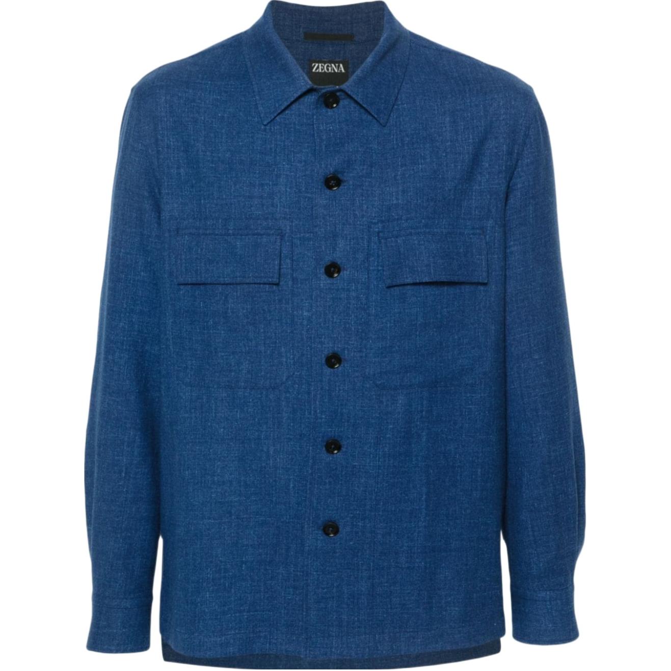 Z Zegna Zzegna Solid Color Button-Up Long Sleeve Jacket - Blue UDV31A7-SOT6-B07