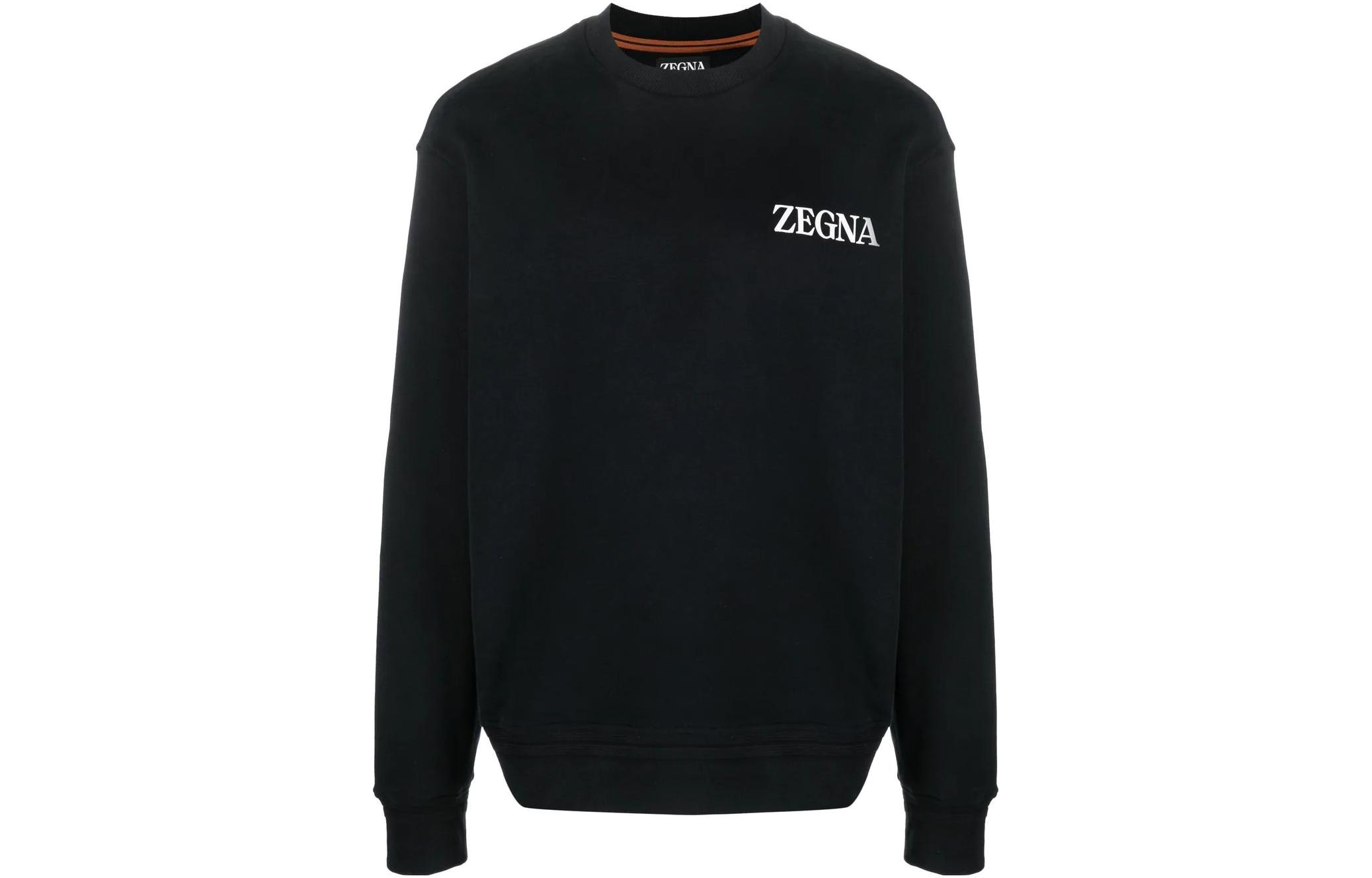 Z Zegna Zzegna SS23 Black Textured Logo Print Crewneck Long Sleeve Sweatshirt Men UB522A5B872008