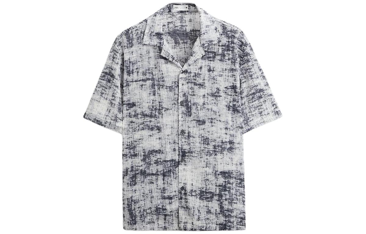 ZARA  Abstract Print Textured Casual Short Sleeve Shirt Black 6315555-064
