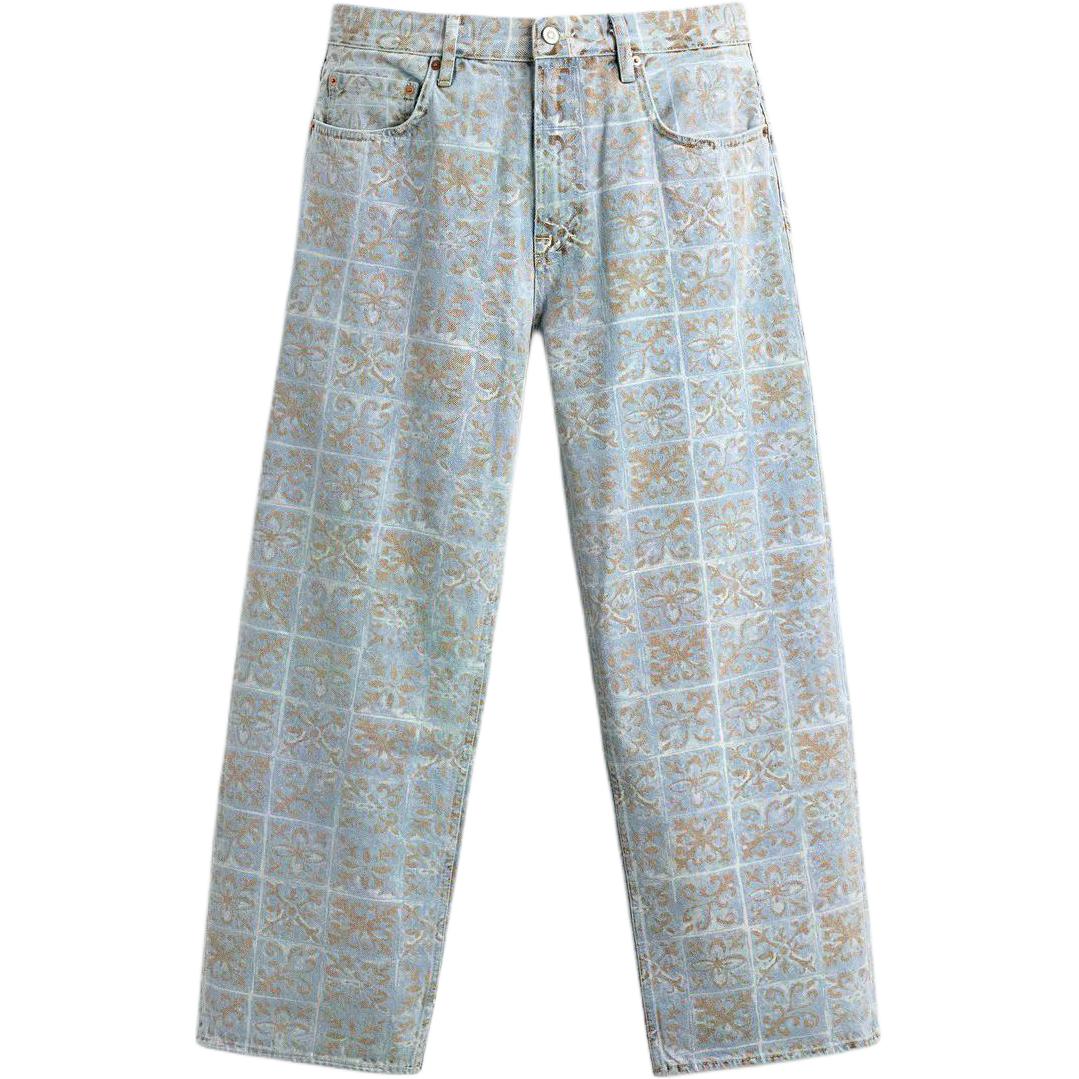 ZARA  Geometric Print Relaxed Fit Mid-Rise Jeans. 00840509406-40