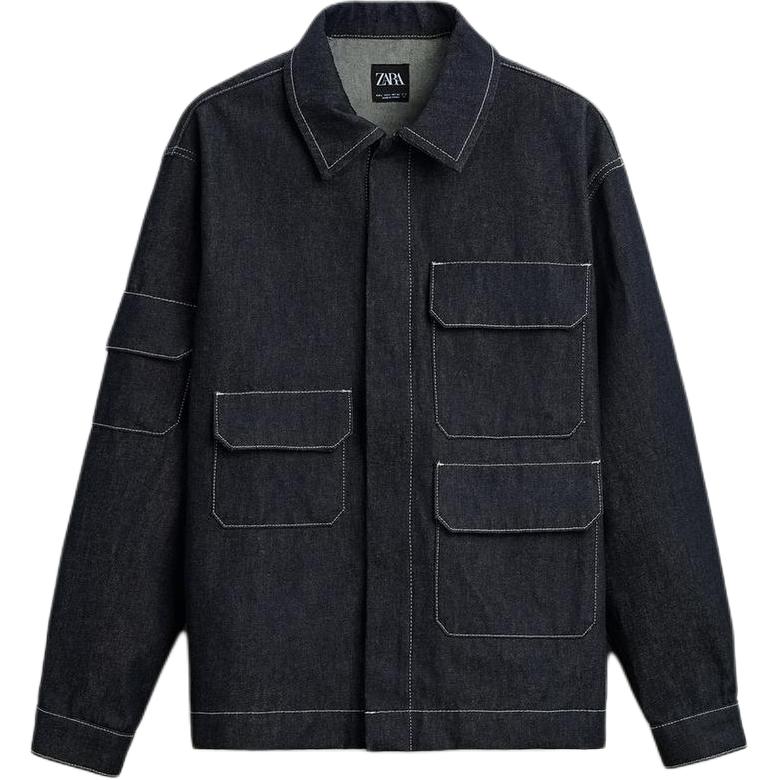 ZARA  Loose Fit Cotton Retro Denim Long Sleeve Shirt Blue 03991331-35