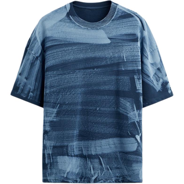 ZARA Abstract Print Crewneck Short Sleeve Sweatshirt Men’s Navy Blue 1930407-420