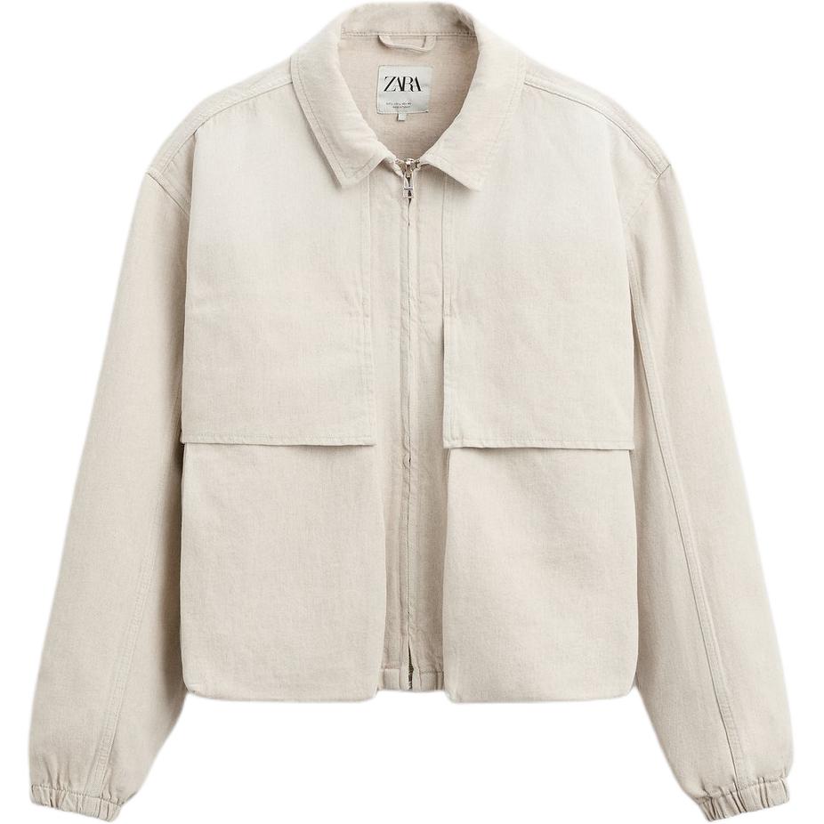 ZARA Beige Casual Long Sleeve Jacket with Solid Pocket Design. 3991431-052