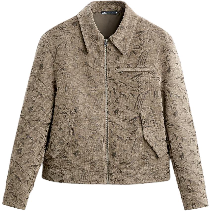 ZARA Beige Oversized Printed Long-Sleeve Jacket 08281481-35
