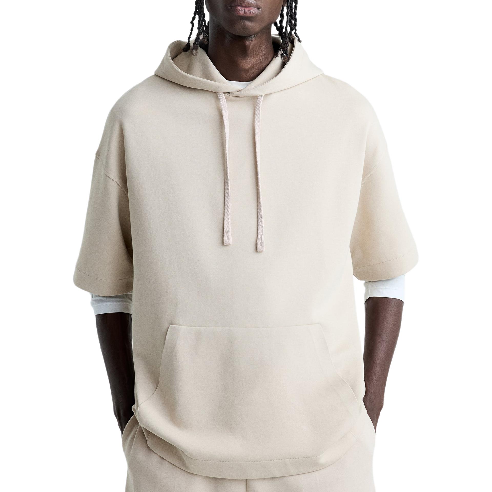 ZARA Beige Relaxed Fit Short-Sleeve Hoodie 761387706