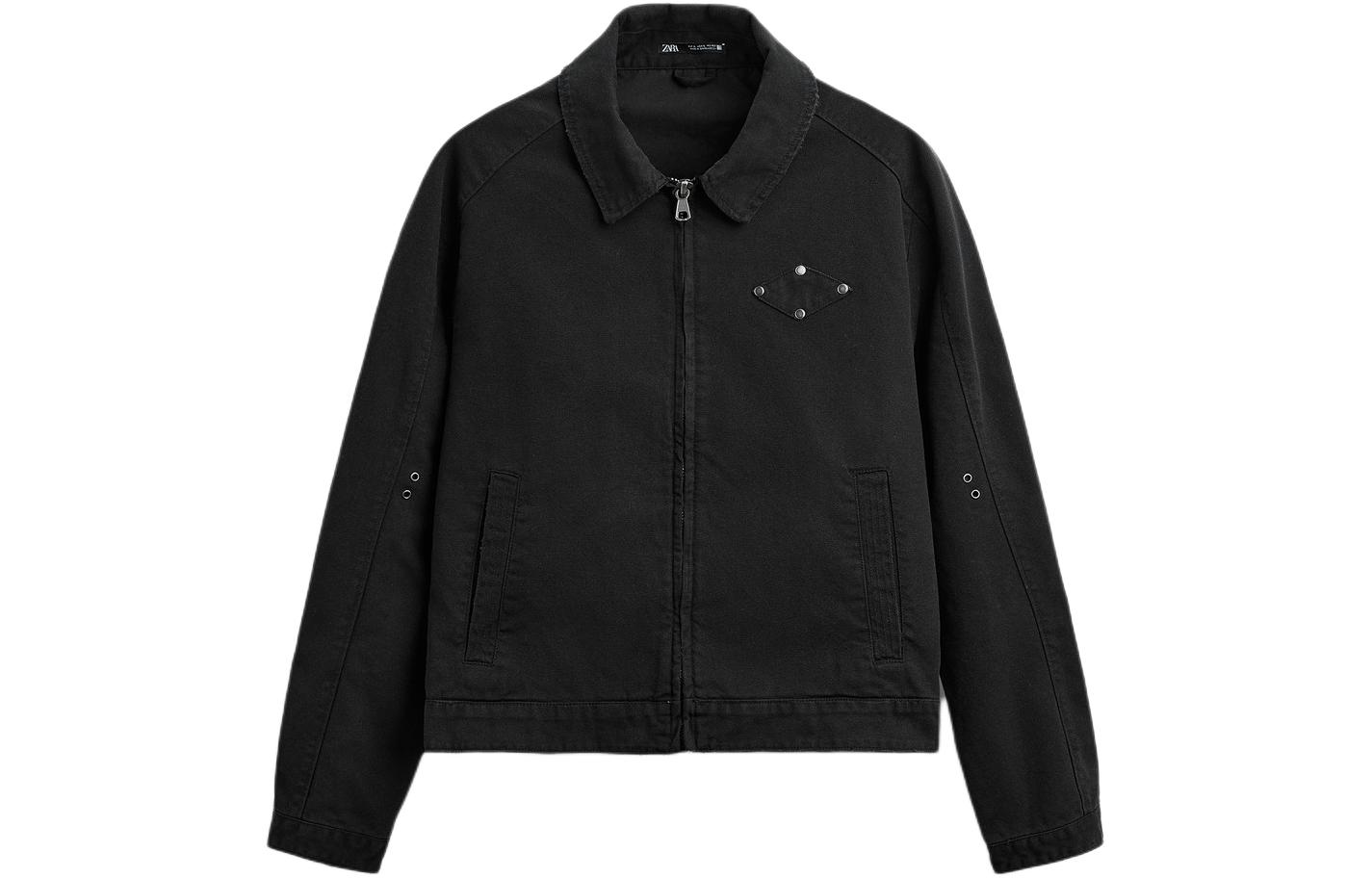 ZARA Black Casual Solid Zipper Jacket 04302321800-36