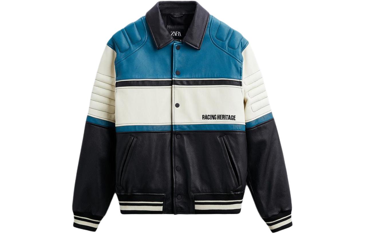 ZARA Black Colorblock Biker Jacket with Notched Lapel. 5833411-800