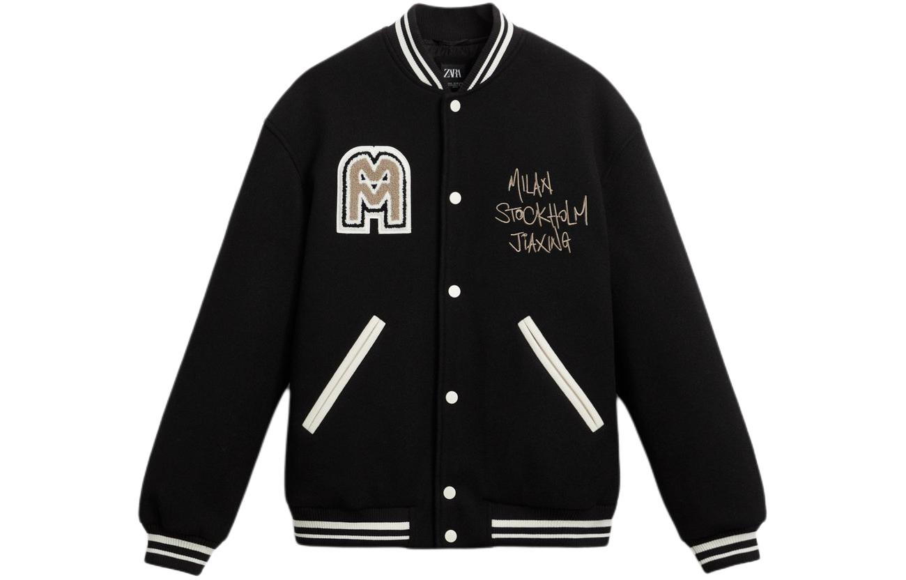 ZARA Black Colorblock Stand Collar Long Sleeve Jacket 6318411-800