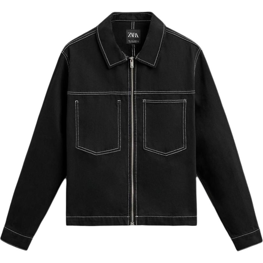 ZARA Black Cotton Contrast Stitch Long Sleeve Jacket 06917311-35