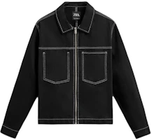 ZARA Black Cotton Contrast Stitch Long Sleeve Jacket 06917311-35 ZARA Black Cotton Contrast Stitch Long Sleeve Jacket 06917311-35