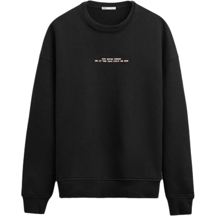 ZARA Black Crewneck Sweatshirt with Letter Print Casual Long Sleeves 2888418-800