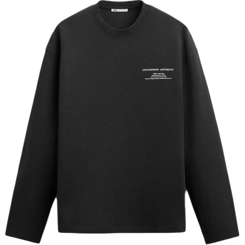 ZARA Black Relaxed Fit Letter Print Crewneck Sweatshirt 4442355-800