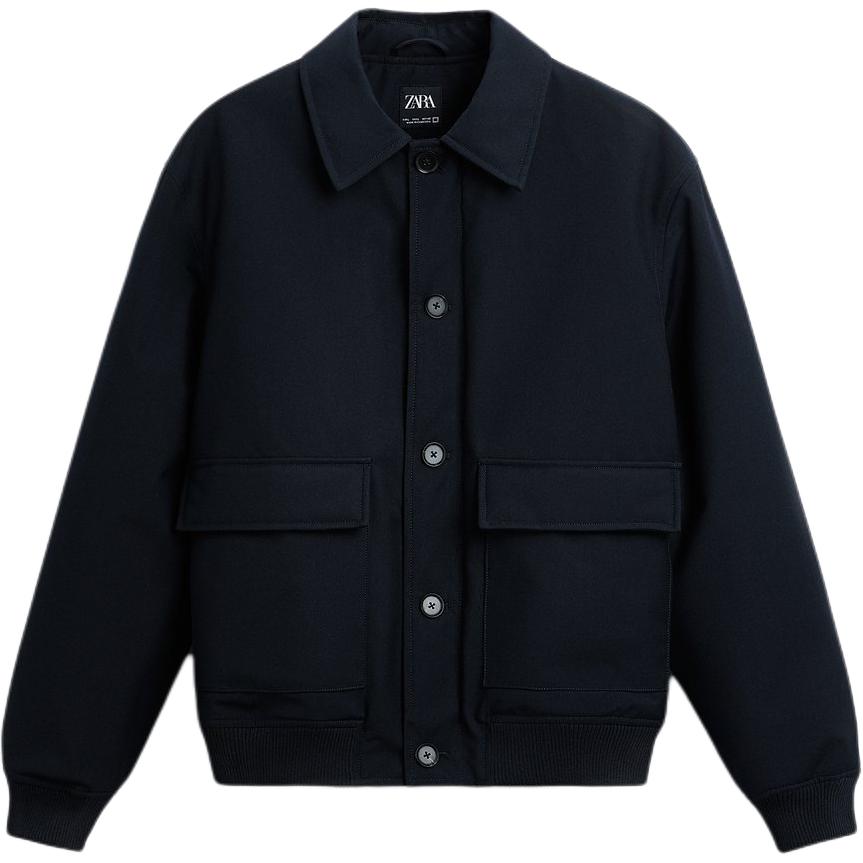 ZARA Blue Casual Pocket Long-Sleeve Jacket with Collar. 3286501-401