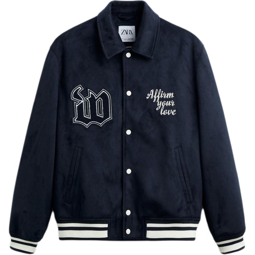 ZARA Blue Retro Comfort Long Sleeve Jacket with Letter Print. 8281357-400