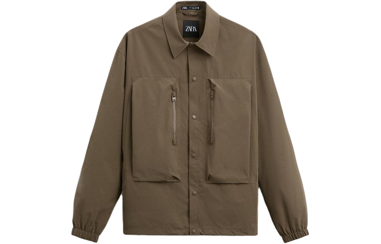 ZARA Brown Loose-Fit Pocketed Collared Jacket 8281980-707