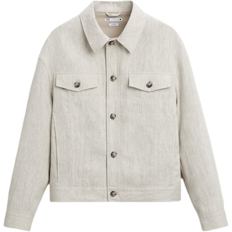 ZARA Casual Beige Long Sleeve Collared Jacket. 2634602-052
