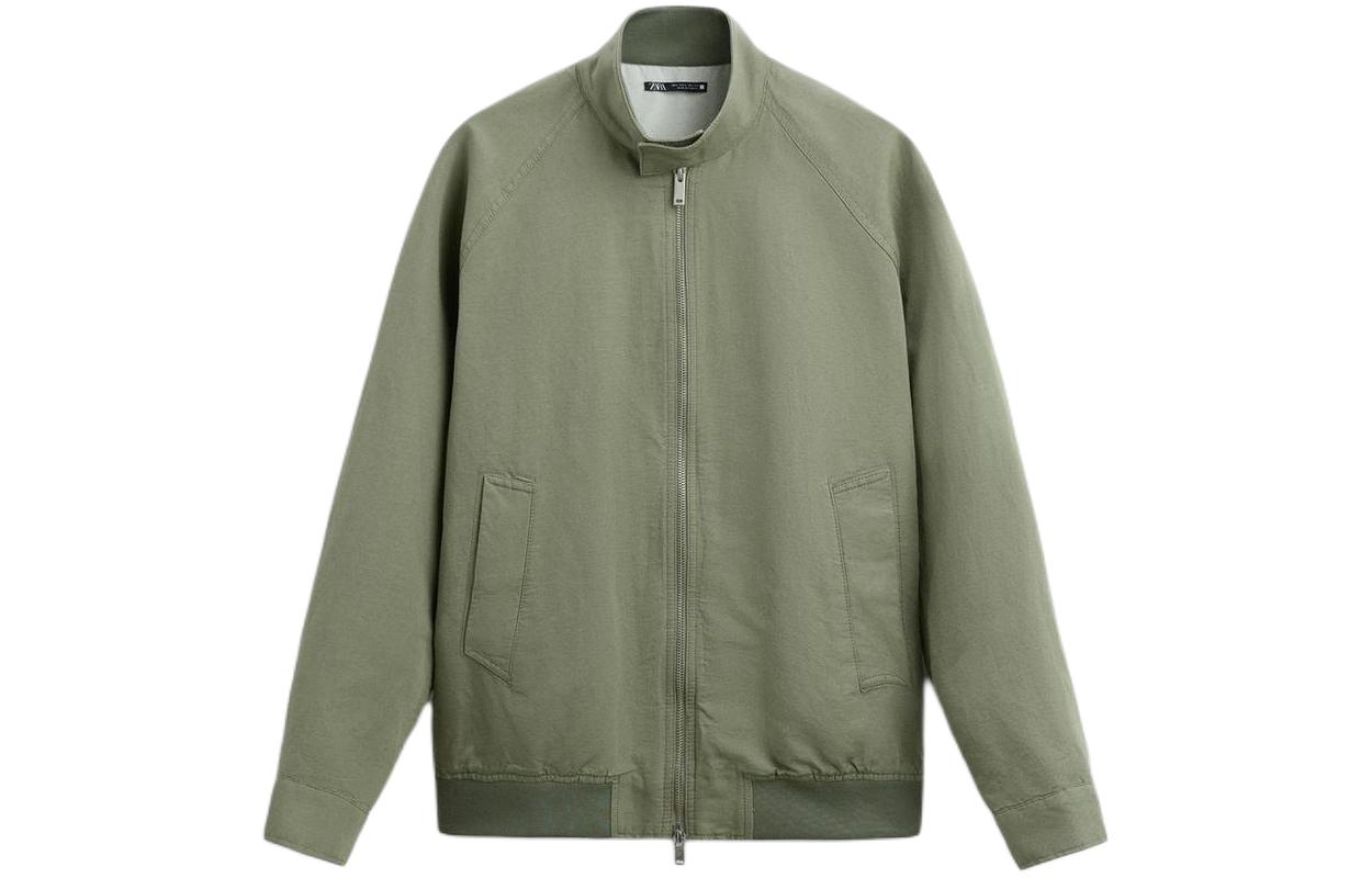 ZARA Casual Loose Fit Long Sleeve Stand Collar Jacket Light Green 6861756-526