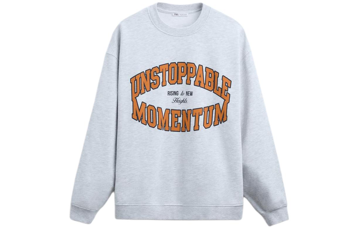 ZARA Casual Loose Fit Printed Crewneck Long Sleeve Sweatshirt - Gray 4374402-803